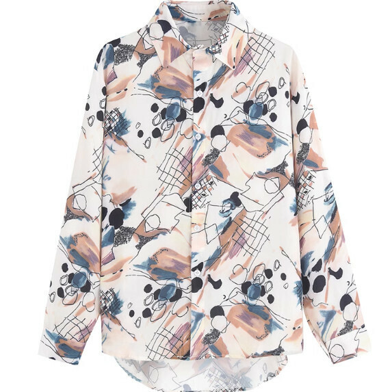 Printed chiffon shirt women's long-sleeved spring and autumn (picture color [size S_L] (contact customer service to confirm the shipping size after placing an order)】