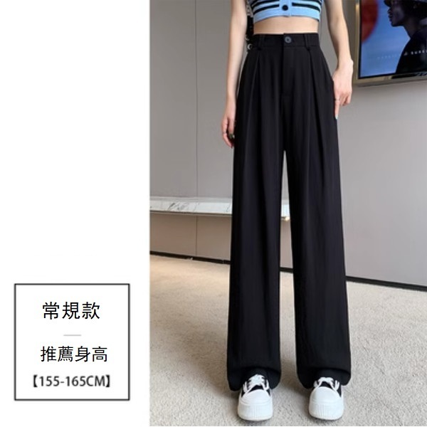 Tencel cotton and linen slightly narrow wrinkled wide-leg pants (black regular) (size: S/M/L/XL/2XL) (contact customer service to confirm size after placing an order)】