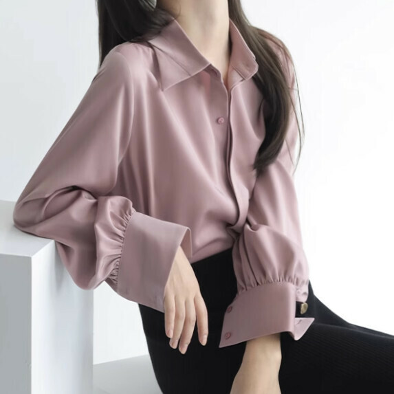 French temperament long-sleeved shirt women's spring and autumn (pink [size S_L] (contact customer service to confirm the shipping size after placing an order)】
