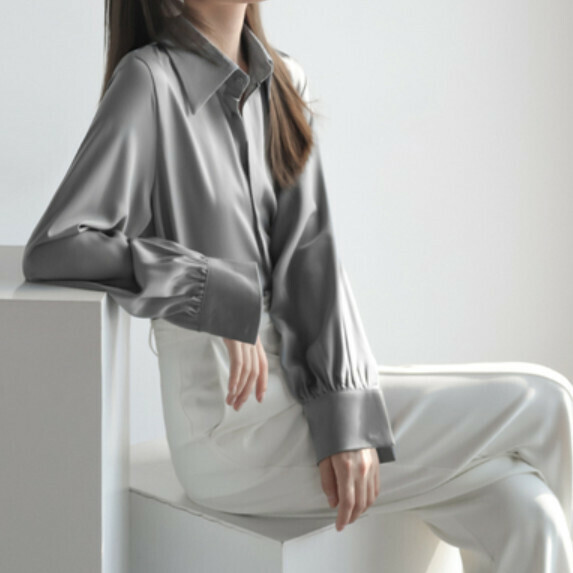 French temperament long-sleeved shirt women's spring and autumn (gray [size S_L] (contact customer service to confirm the shipping size after placing an order)】