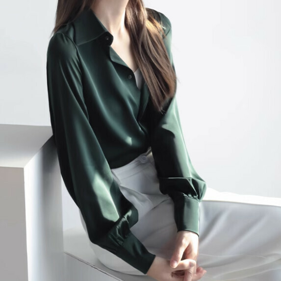 French temperament long-sleeved shirt women's spring and autumn (sycamore green [size S_L] (contact customer service to confirm the shipping size after placing an order)】