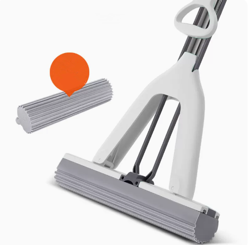 Hot push hand-washable sponge mop (ice peak white) (one pole with two ends) (specifications: total mop length: 132CM, collodion head length: 33CM)