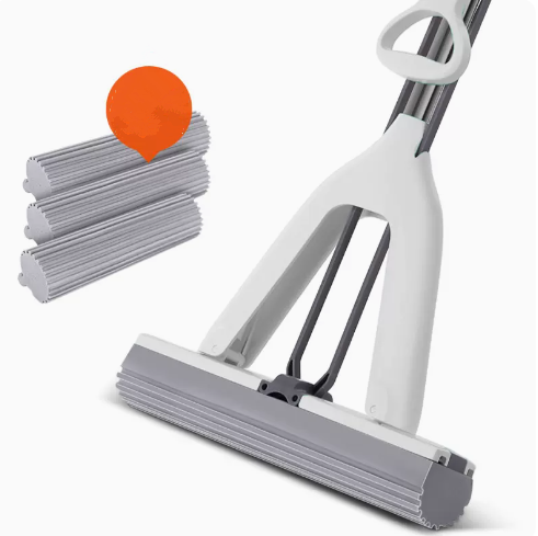 Hot push hand-washable sponge mop (Bingfeng white) (one pole, four heads) (Specifications: total mop length: 132CM, collodion head length: 33CM)