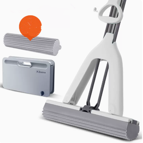 Hot push hand-washable sponge mop (Bingfeng white) (one pole with two ends + folding bucket) (Specifications: total mop length: 132CM, collodion head length: 33CM)