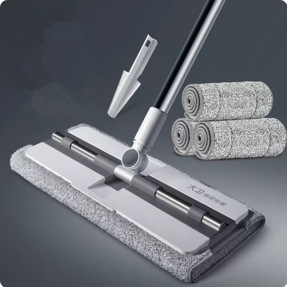 Hot Push Hand-Free Flat Mop (White) (3 Cloths + Squeegee) (Specification Size: 135*39.5*16CM)