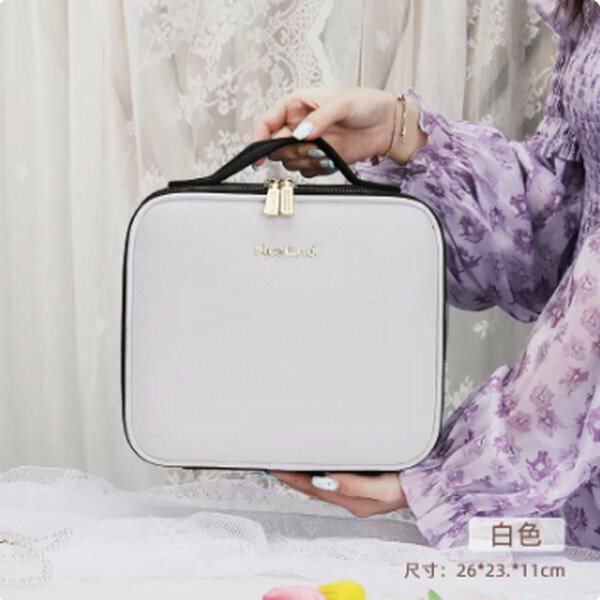Hot Recommended Large Mirror Makeup Storage Bag with Built-in Battery and LED Light [Small Size White and Black]