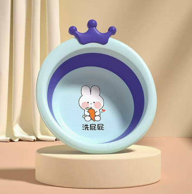 熱推嬰兒洗臉盆【兔子皇冠折疊臉盆【藍色】