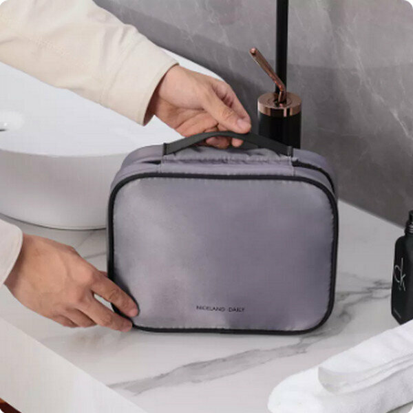 Popular dry and wet separation portable folding makeup storage bag [grey] [size: length 26*width 20.5*height 10CM]