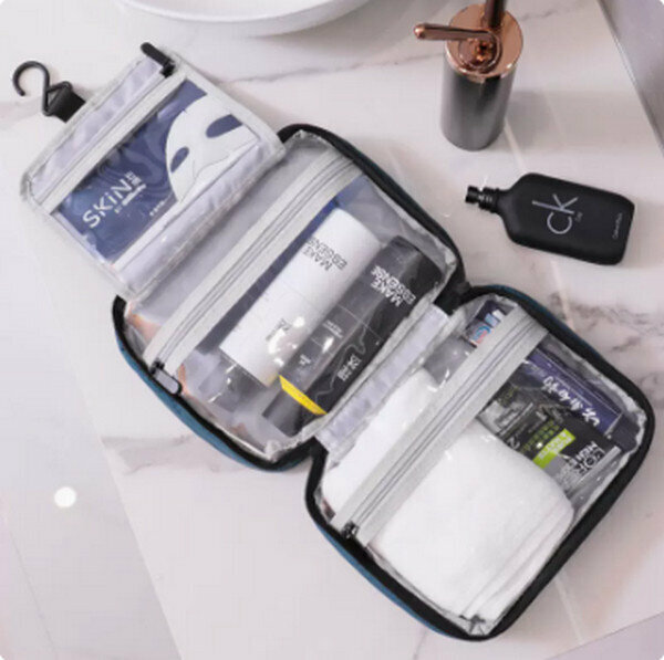Popular dry and wet separation portable folding makeup storage bag [blue] [size: length 26*width 20.5*height 10CM]
