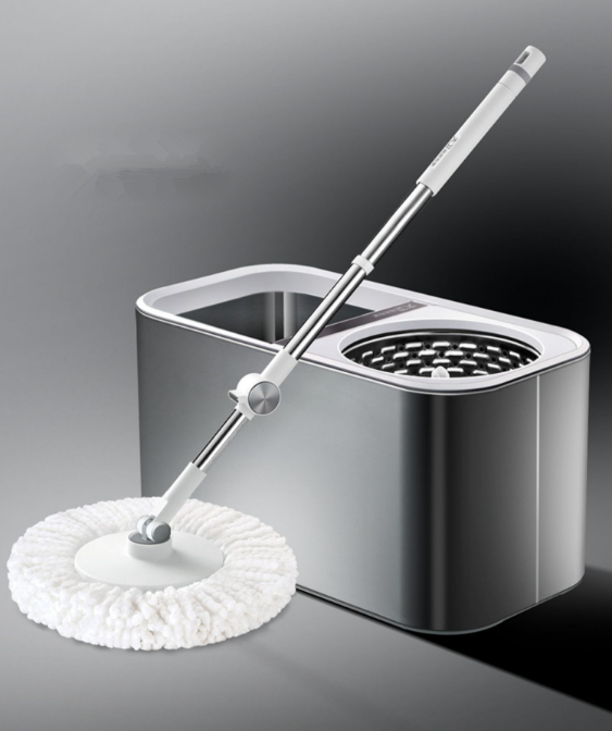Popular spin mop (stainless steel color) (1 pole, 2 heads) (Specifications: mop size: 127*40*4.5CM, mop cleaning bucket size: 46.5*24*24.5CM)