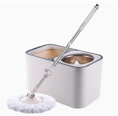 Popular spin mop (white) (reinforced rod + plastic plate + metal basket + 2 mop heads) (Specifications: mop bucket size: 45*24.5*24.5CM, telescopic rod length: 99-127CM)