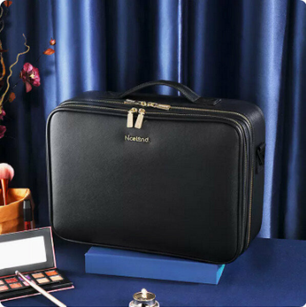 Popular portable makeup storage bag [(large size) black 3 layers]