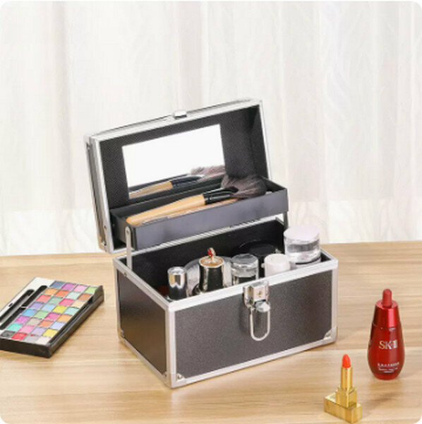 Popular portable cosmetics storage box makeup box [(small size) black key lock]