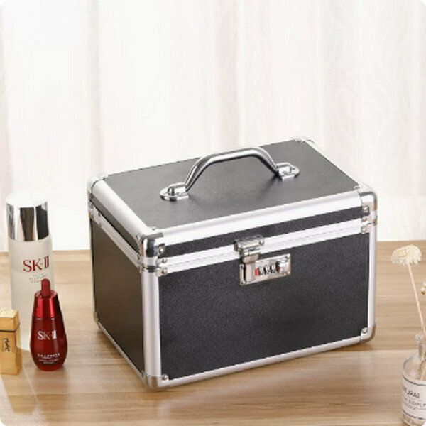 Popular portable cosmetics storage box makeup box [(large size) black password lock]