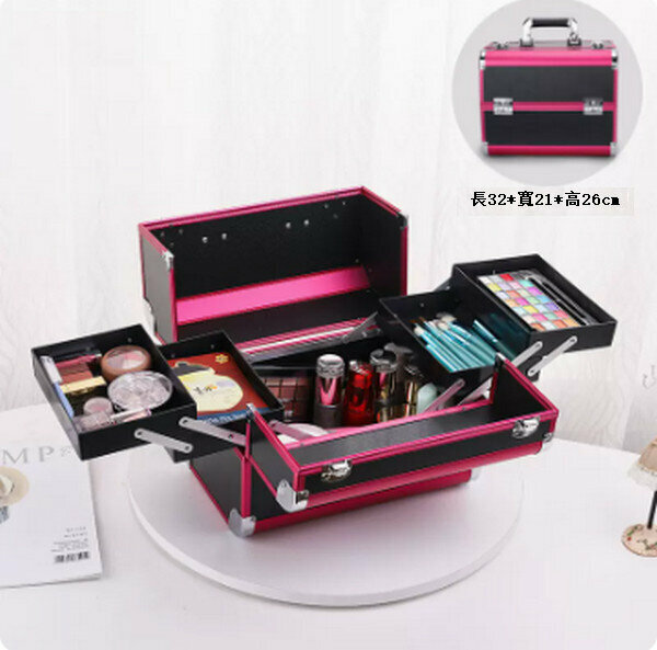 Popular portable cosmetics storage box makeup box makeup box makeup box [Magic Red]