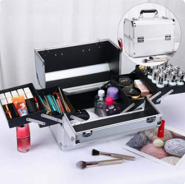 Popular portable cosmetics storage box makeup box makeup box makeup box [silver]