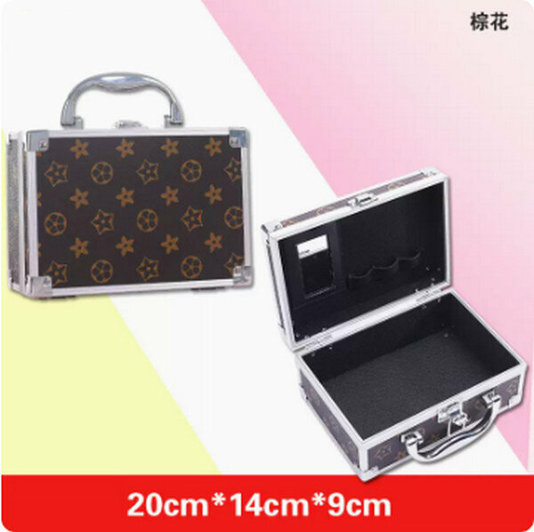 Popular multifunctional portable cosmetics storage box makeup box [small size brown flower]