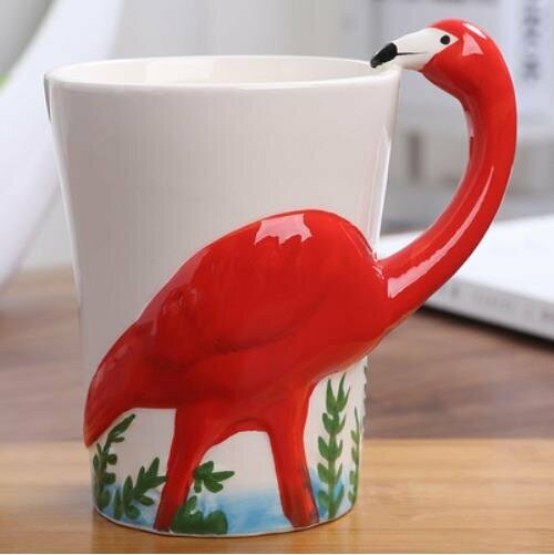 Hot style personalized three-dimensional handle mug - (Big Red Flamingo)