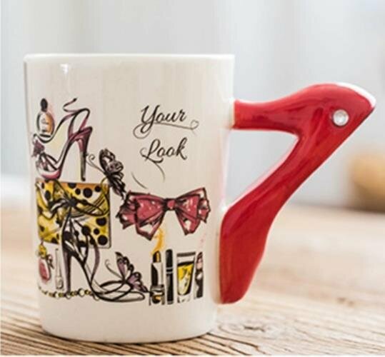 Hot style personalized three-dimensional handle mug - (red high heels)
