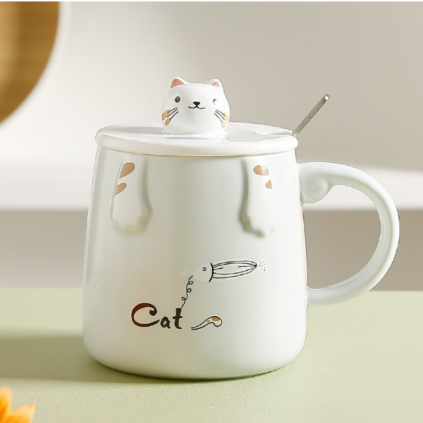New high-looking milk coffee mug (cat with white hands)