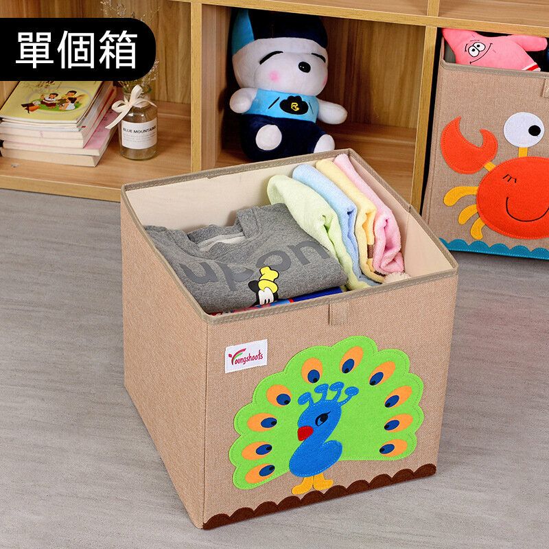 新款布藝收納箱(水洗款棉麻小方33*33*33cm K-棉麻孔雀)