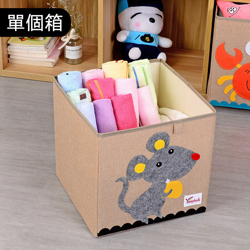 新款布藝收納箱(水洗款棉麻小方33*33*33cm K-棉麻老鼠)