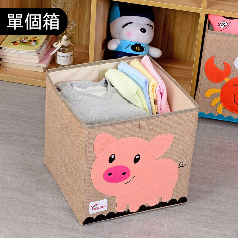 新款布藝收納箱(水洗款棉麻小方33*33*33cm K-棉麻粉豬)
