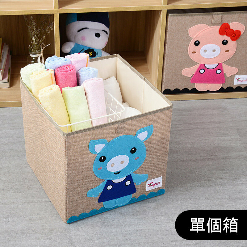 新款布藝收納箱(水洗款棉麻小方33*33*33cm K-豬小弟)
