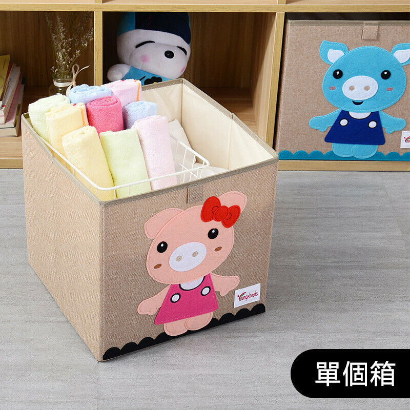 新款布藝收納箱(水洗款棉麻小方33*33*33cm K-豬小妹)