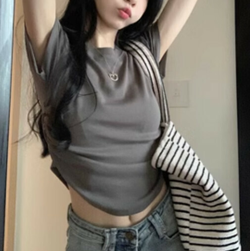Irregular shoulder T-shirt (dark gray S-M contact customer service to confirm the shipping size after placing an order)】