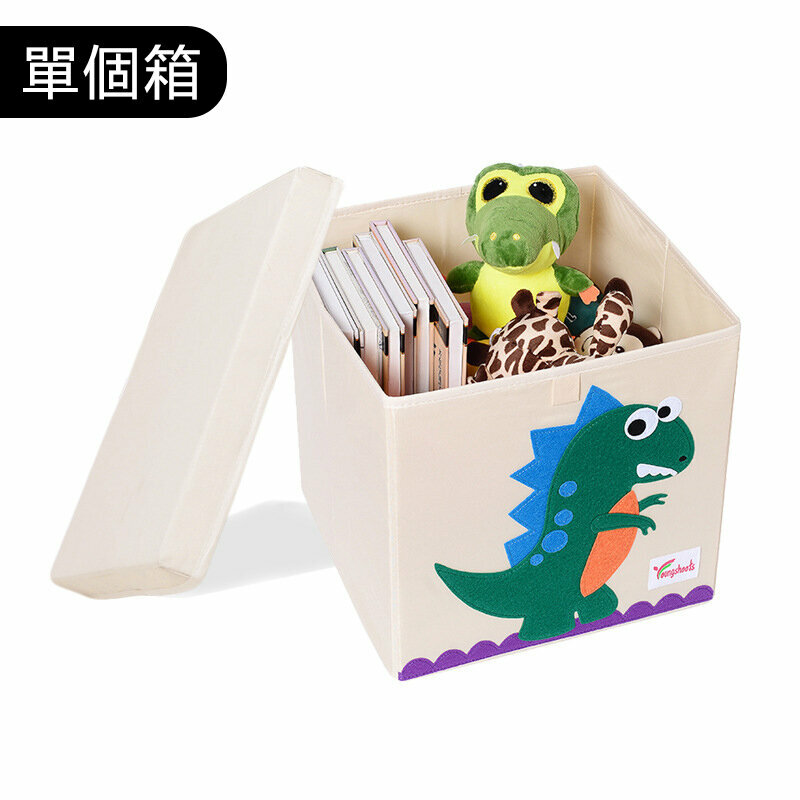 熱賣布藝收納箱(棉麻硬蓋水洗款35L 綠恐龍)