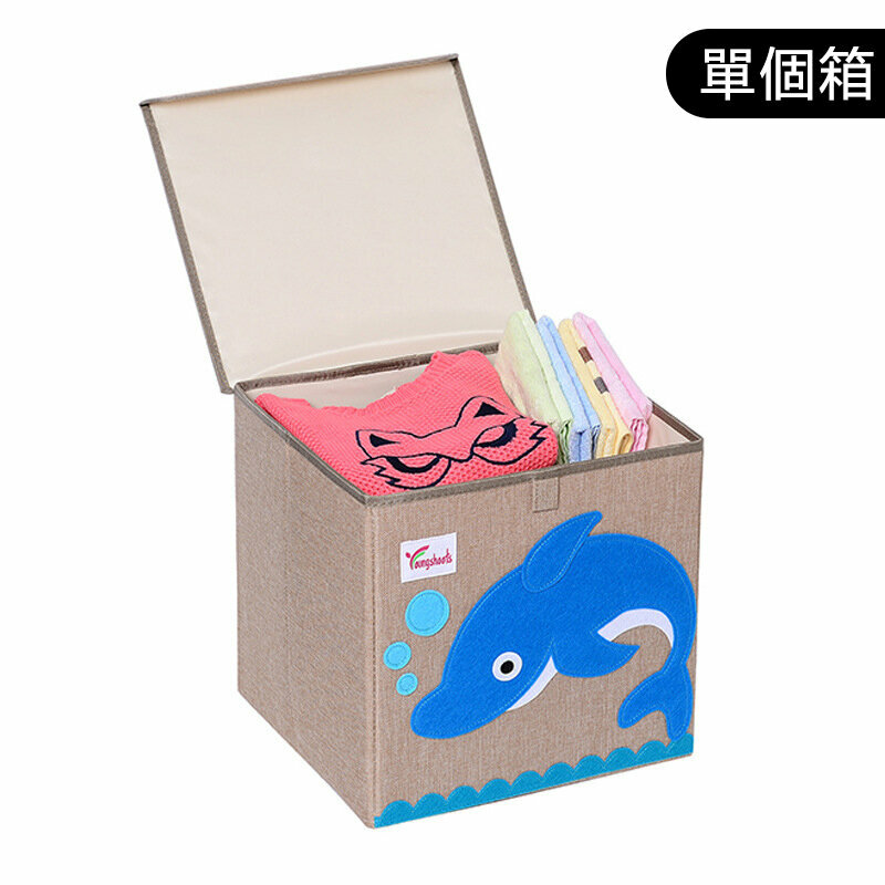 熱賣布藝收納箱(麻蓋方水洗款：33*34.5*33cm K-蓋方棉麻海豚)