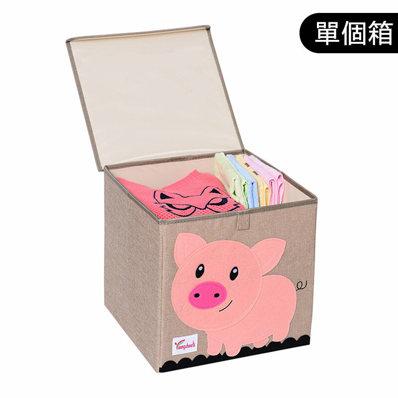 熱賣布藝收納箱(麻蓋方水洗款：33*34.5*33cm K-蓋方棉麻粉豬)