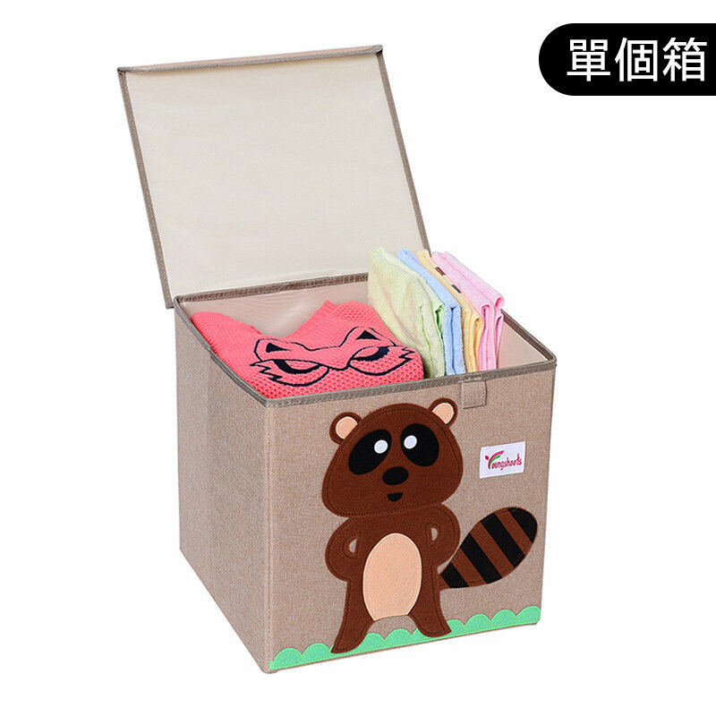熱賣布藝收納箱(麻蓋方水洗款：33*34.5*33cm K-蓋方棉麻浣熊)