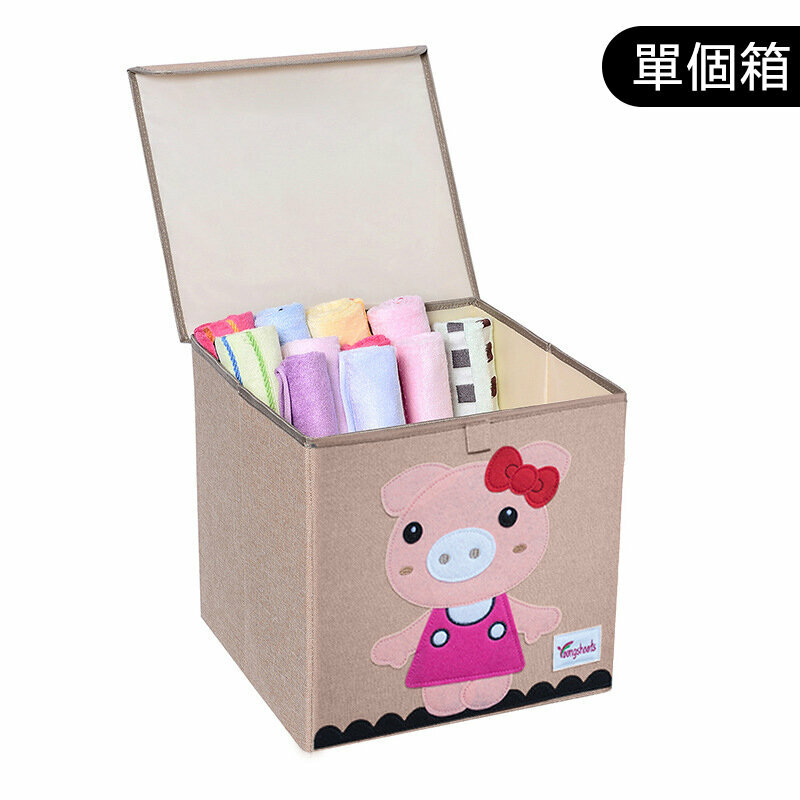 熱賣布藝收納箱(麻蓋方水洗款：33*34.5*33cm K-蓋方棉麻豬小妹)