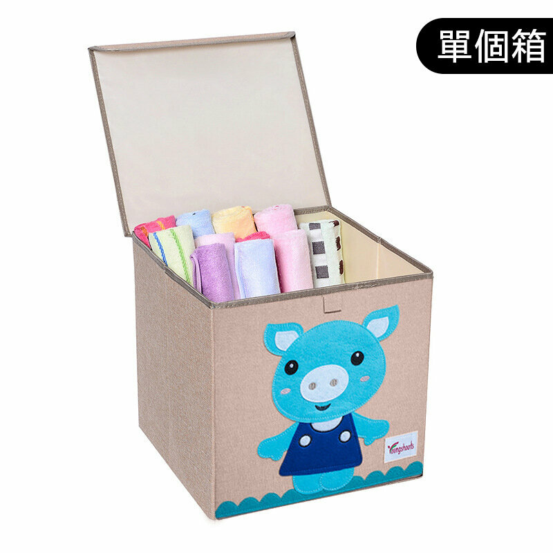 熱賣布藝收納箱(麻蓋方水洗款：33*34.5*33cm K-蓋方棉麻豬小弟)