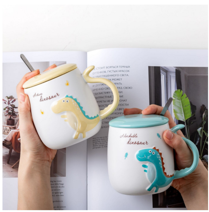 Hot selling 3D cartoon high-looking mug (green dinosaur) (capacity: 450ml)