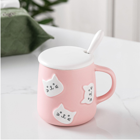 Hot selling creative embossed cute cat mug (red)