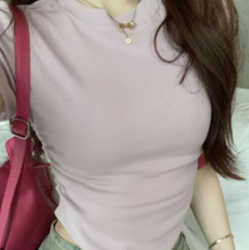Irregular shoulder T-shirt (contact customer service to confirm the shipping size after placing an order for pink S-M)】