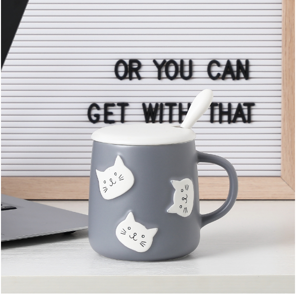 Hot selling creative embossed cute cat mug (grey)