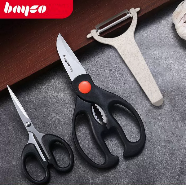 Hot selling kitchen stainless steel strong scissors (black three-piece set)