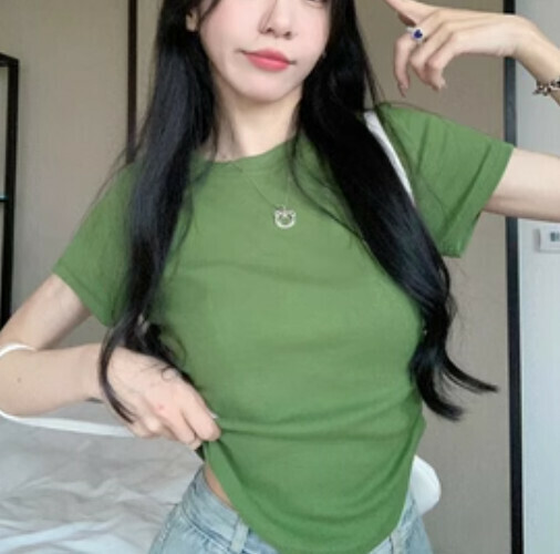 Irregular shoulder T-shirt (avocado green S-M contact customer service to confirm the shipping size after placing an order)】