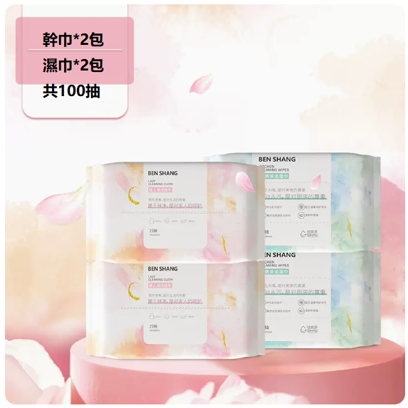 Hot style disposable 100-piece cloth (upgraded version [4 packs] 2 packs dry + 2 packs wet, 100 pieces)