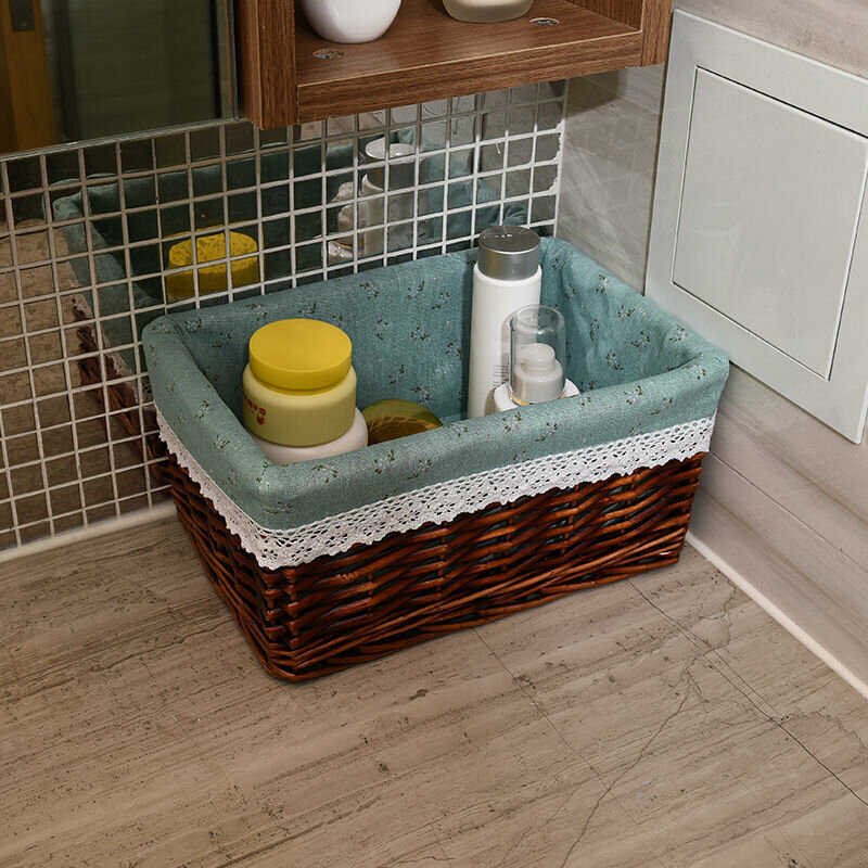 Popular wicker storage basket shelf storage rack (medium brown (green bottom lining))