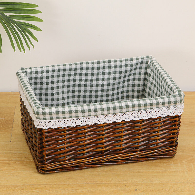Popular wicker storage basket shelf storage rack (extra large brown (green grid lining))
