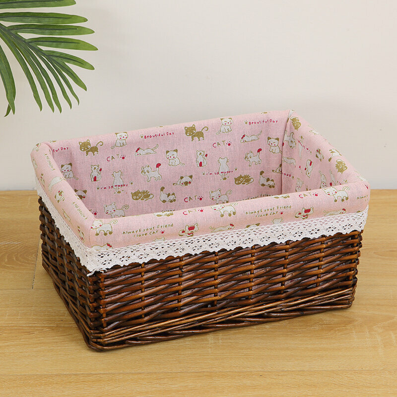 Popular wicker storage basket shelf storage rack (medium brown (cartoon lining))