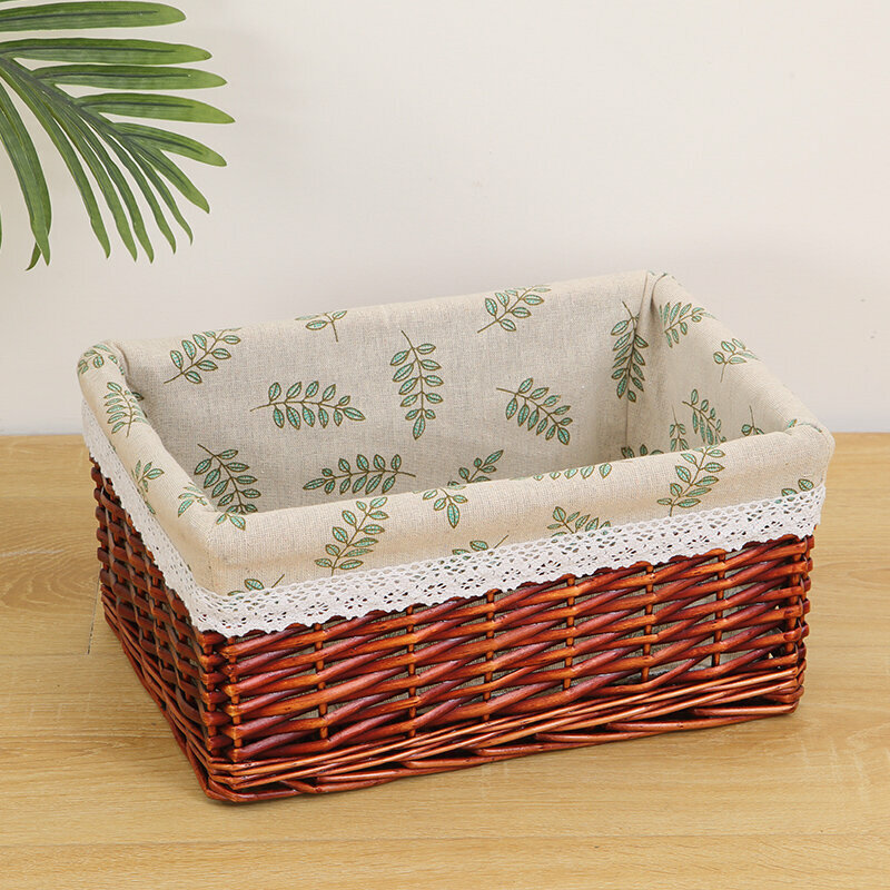 Popular wicker storage basket shelf storage rack (large dark brown (lined with leaves))