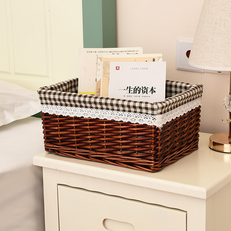 Popular wicker storage basket shelf storage rack (large dark brown (coffee lined))