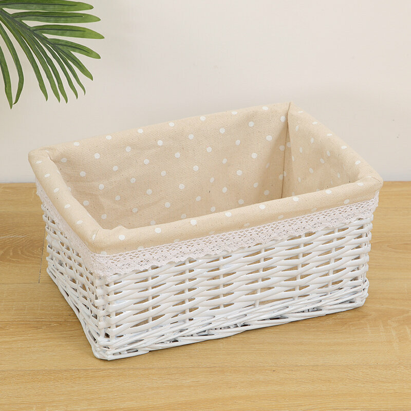 Popular wicker storage basket shelf storage rack (medium white (white dot lining))