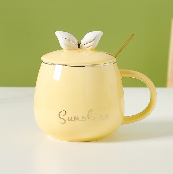 Popular small fresh girly heart ceramic cup (bow yellow)